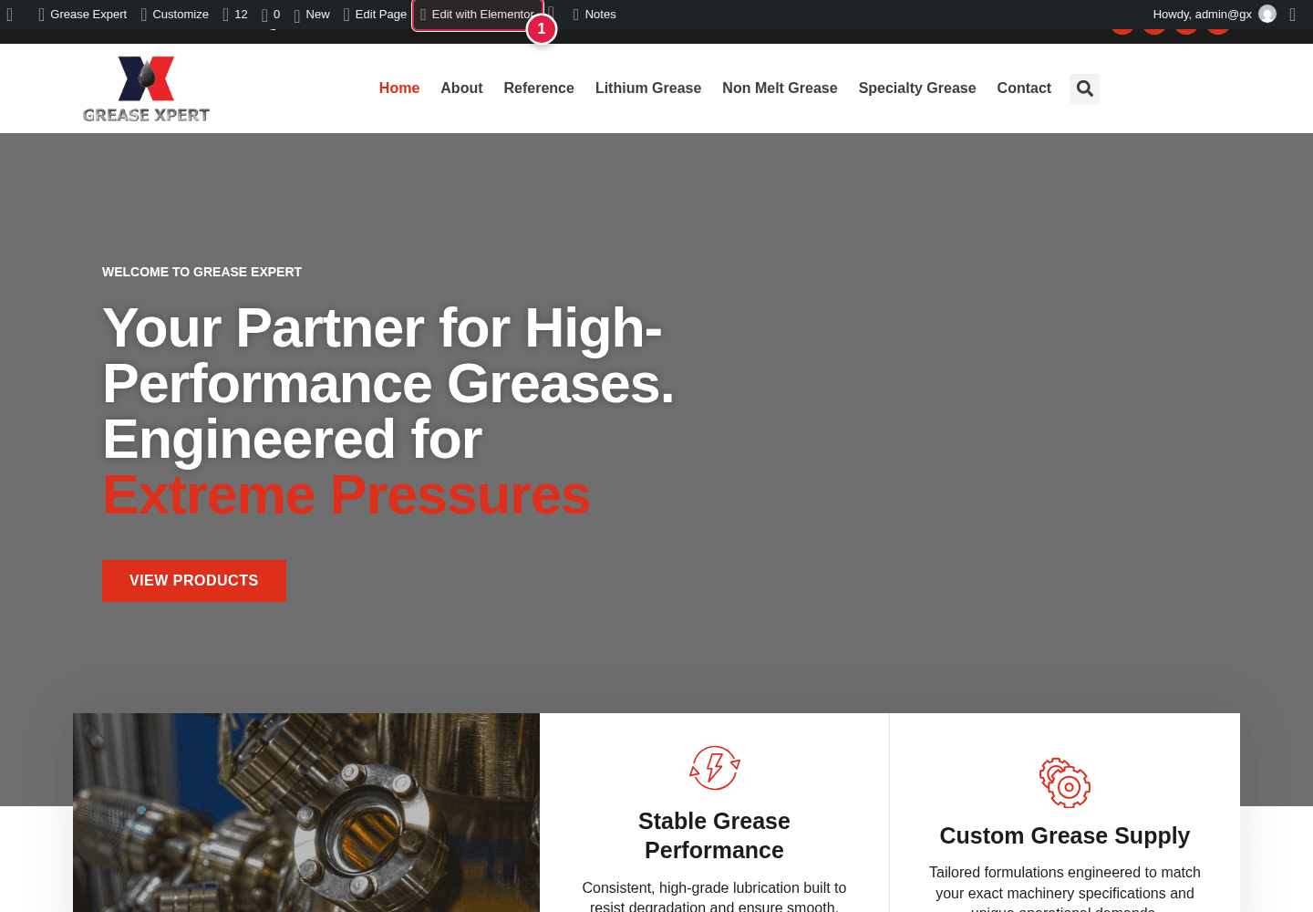 Live WordPress page with Edit with Elementor highlighted